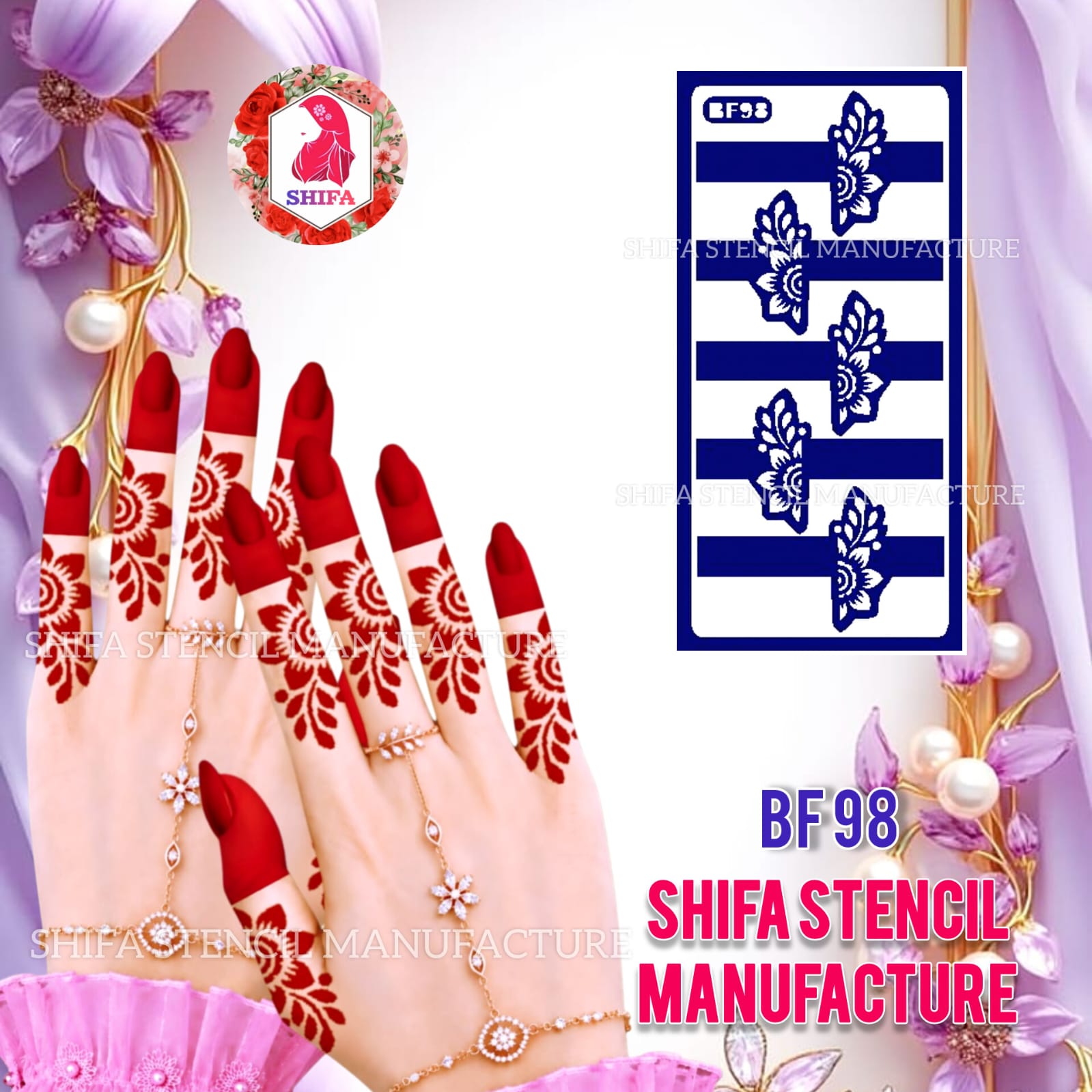 BF98 Floral Flower Finger Mehndi Henna Stencil Reusable Flower Leaf Design.
 Floral Flower Finger Stencil - BF98 Henna Stencil - Shifa Stencil