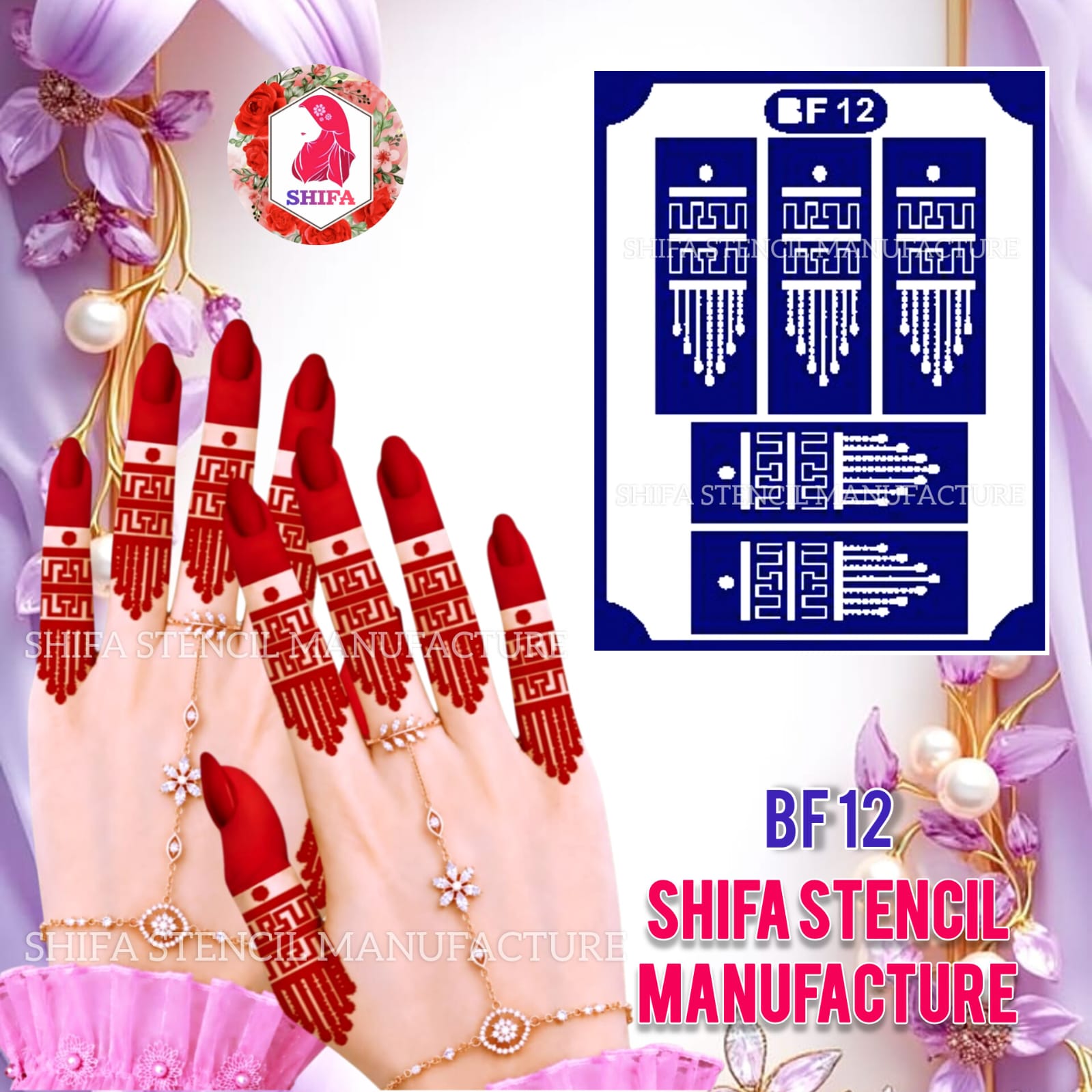 BF12 Finger Mehndi Henna Stencil Design | Reusable Geometric Finger Stencil for Easy Mehndi Art Floral Henna Tattoo Stencil for Women-BF12 Henna Stencil - Shifa Stencil
