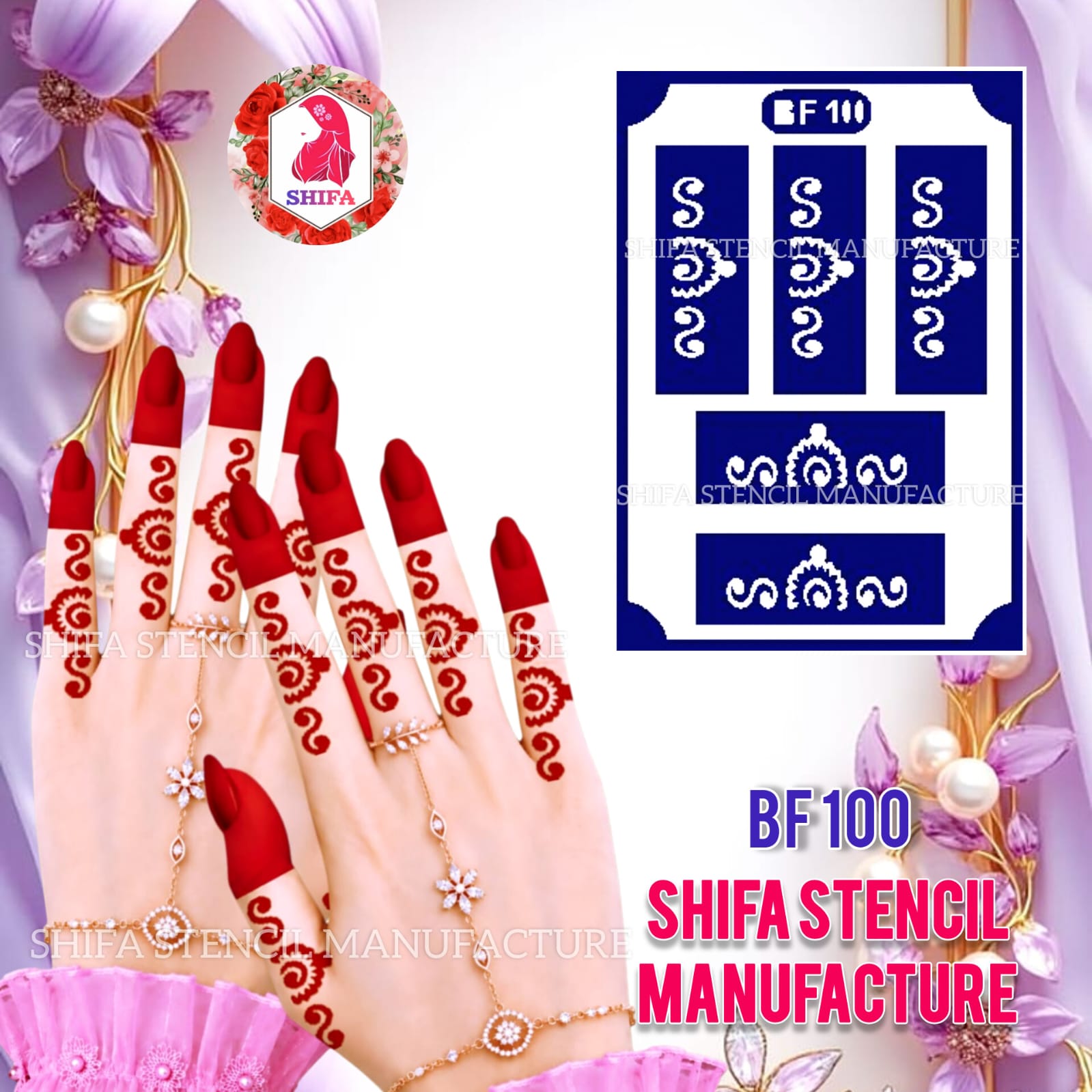 BF100 Floral Swirl Finger Mehndi Henna Stencil | Reusable Traditional Flower Design.
 Floral Swirl Finger Stencil - BF100 Henna Stencil - Shifa Stencil