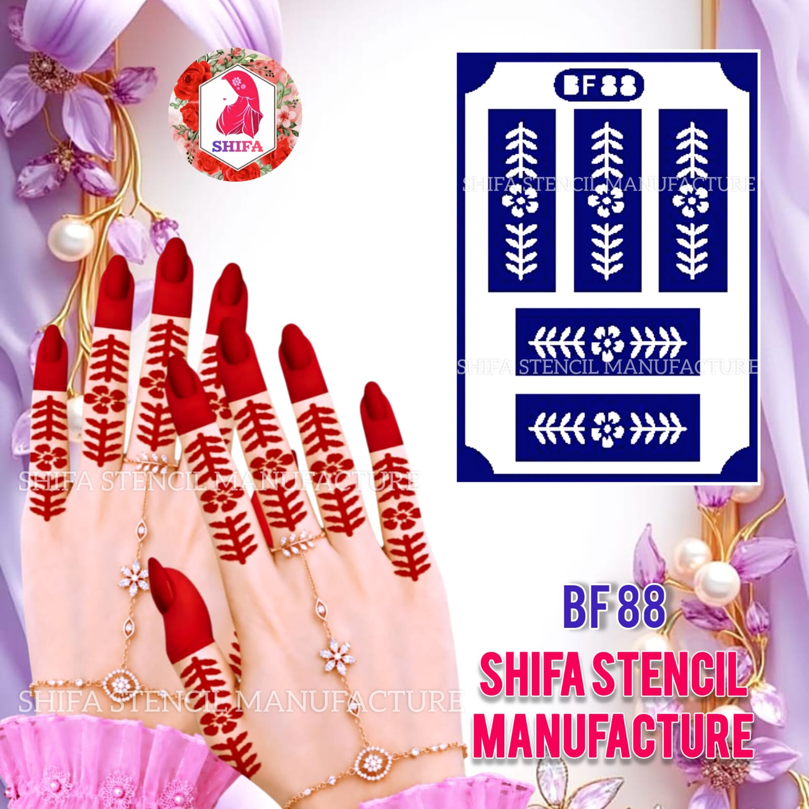 BF88 Floral Leaf Finger Mehndi Henna Stencil | Reusable Botanical Finger Design Floral Leaf Finger Stencil - BF88 Henna Stencil - Shifa Stencil