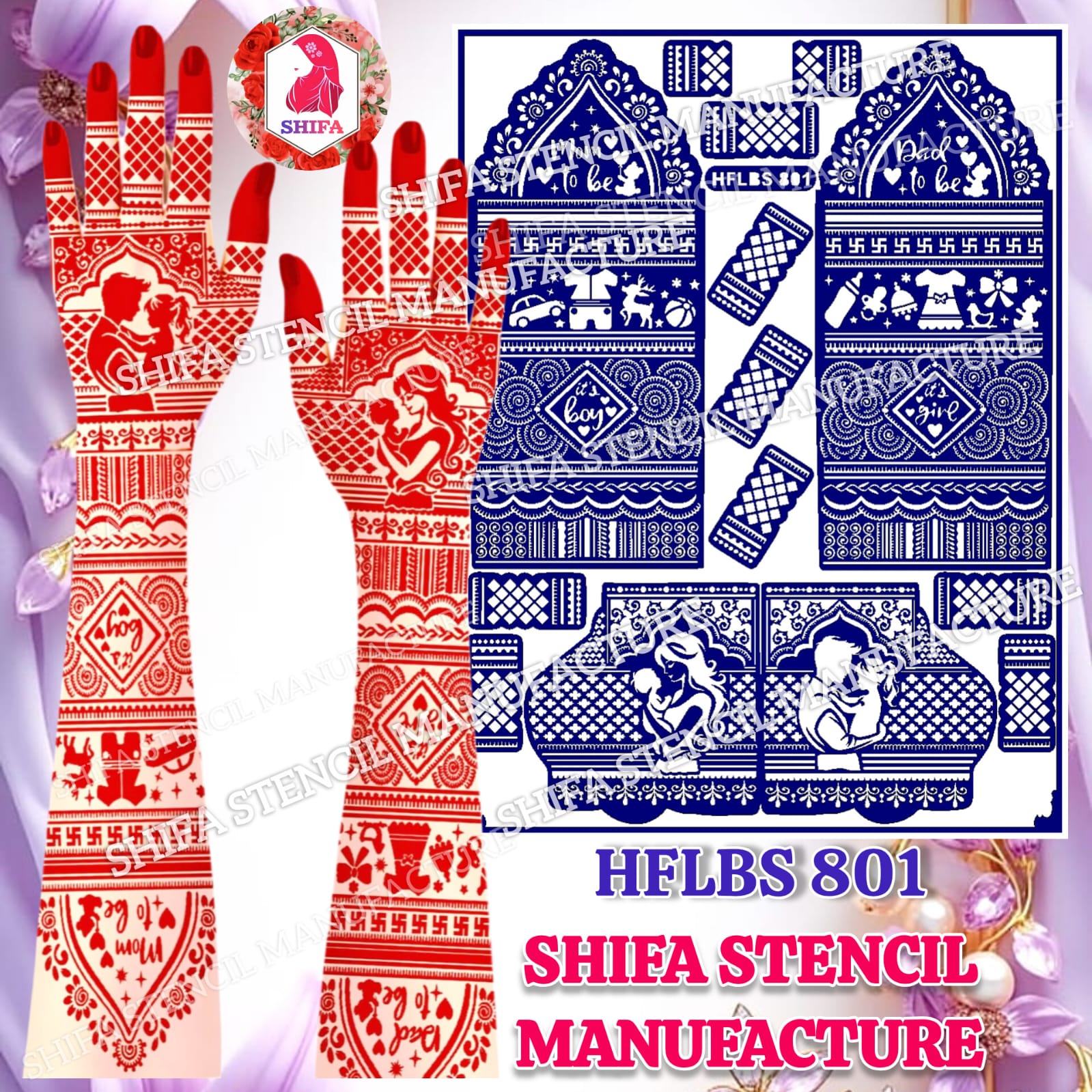 HFLBS 801 Couple & Love Mehndi Stencil | Reusable Full Hand Henna Stencil | Romantic Wedding Engagement Design - 801 - Shifa Stencil Manufacturer