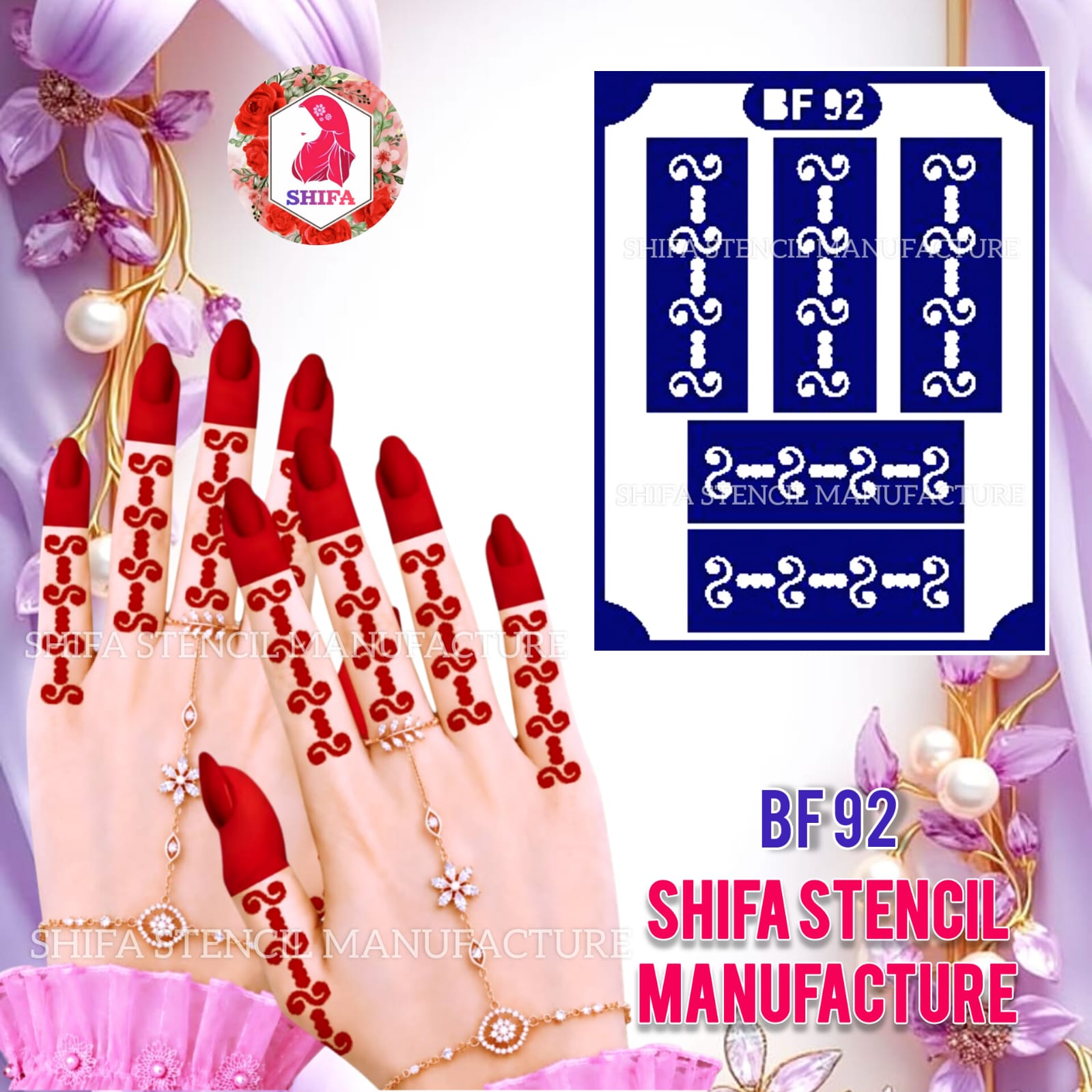 BF 92 Curvy Pattern Finger Mehndi Henna Stencil Reusable Elegant Finger Design. Curvy Pattern Finger Stencil-BF 92 Henna Stencil - Shifa Stencil