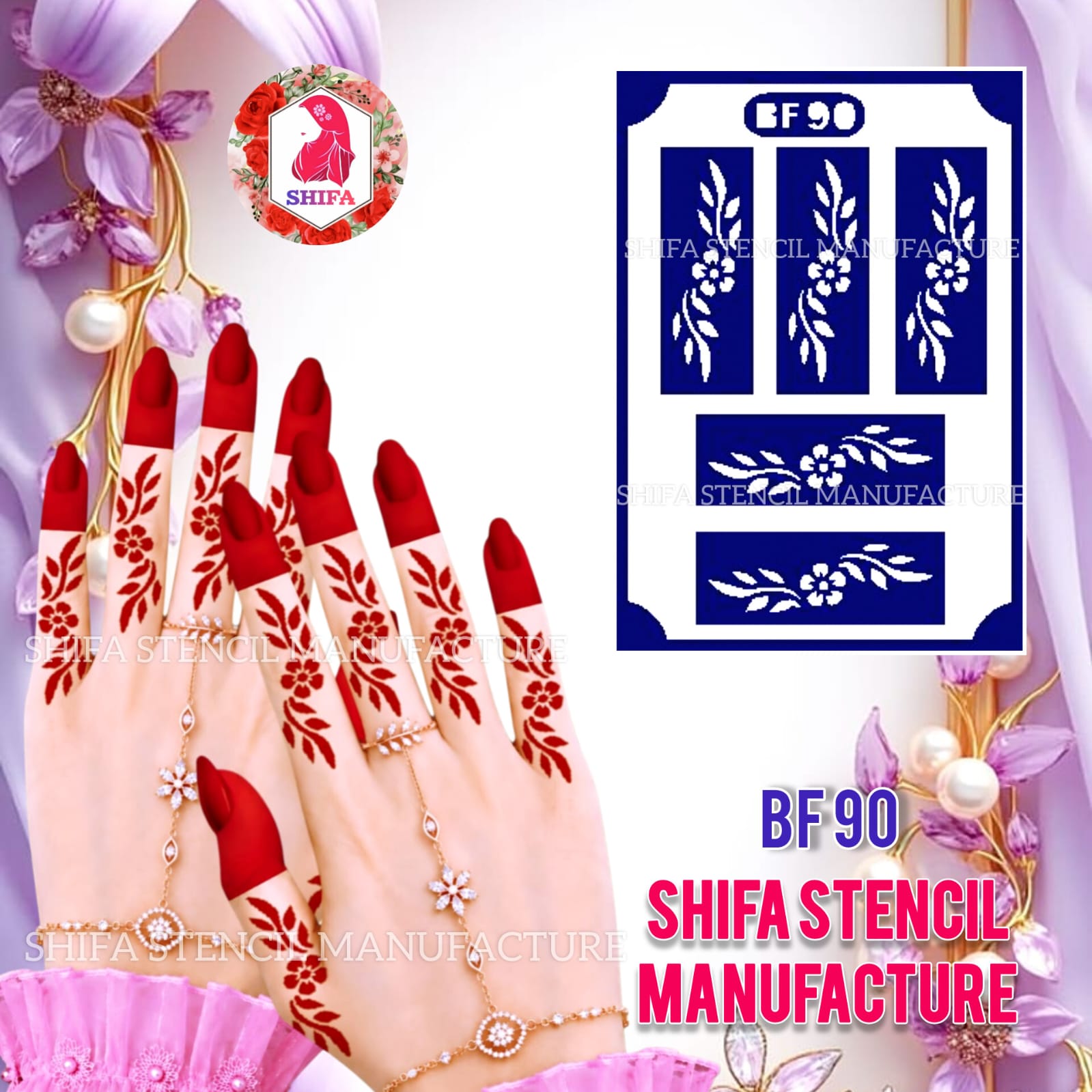 BF90 Floral Vine Finger Mehndi Henna Stencil | Reusable Flower & Leaf Design Floral Vine Finger Stencil - BF90 Henna Stencil - Shifa Stencil