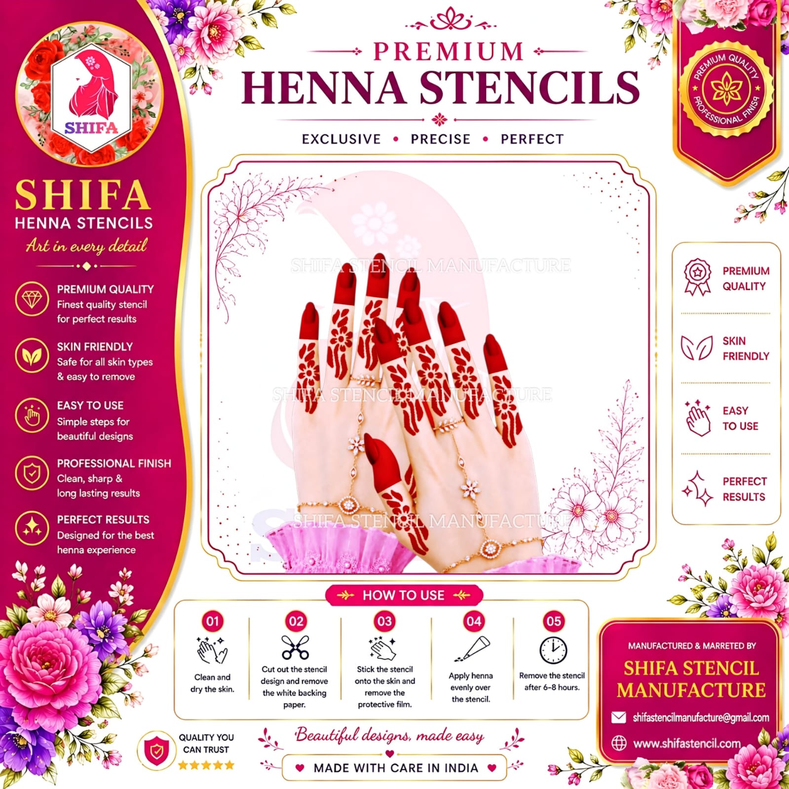 BF2 Finger Henna Stencil | Floral Mehndi Design | Shifa Stencil Manufacture introduction Henna Stencil