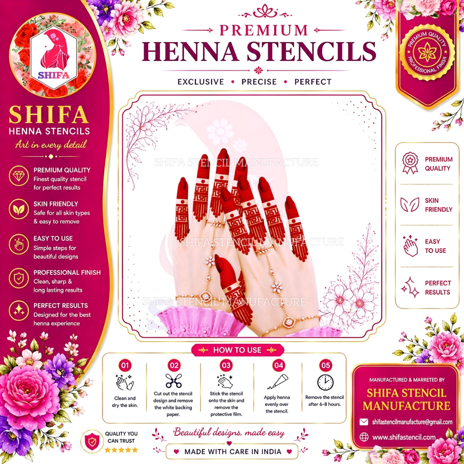 BF12 Finger Mehndi Henna Stencil Design | Reusable Geometric Finger Stencil for Easy Mehndi Art introduction Henna Stencil